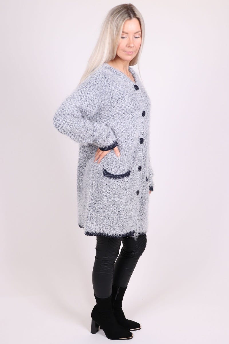 Stickad cardigan m. luva, Navy