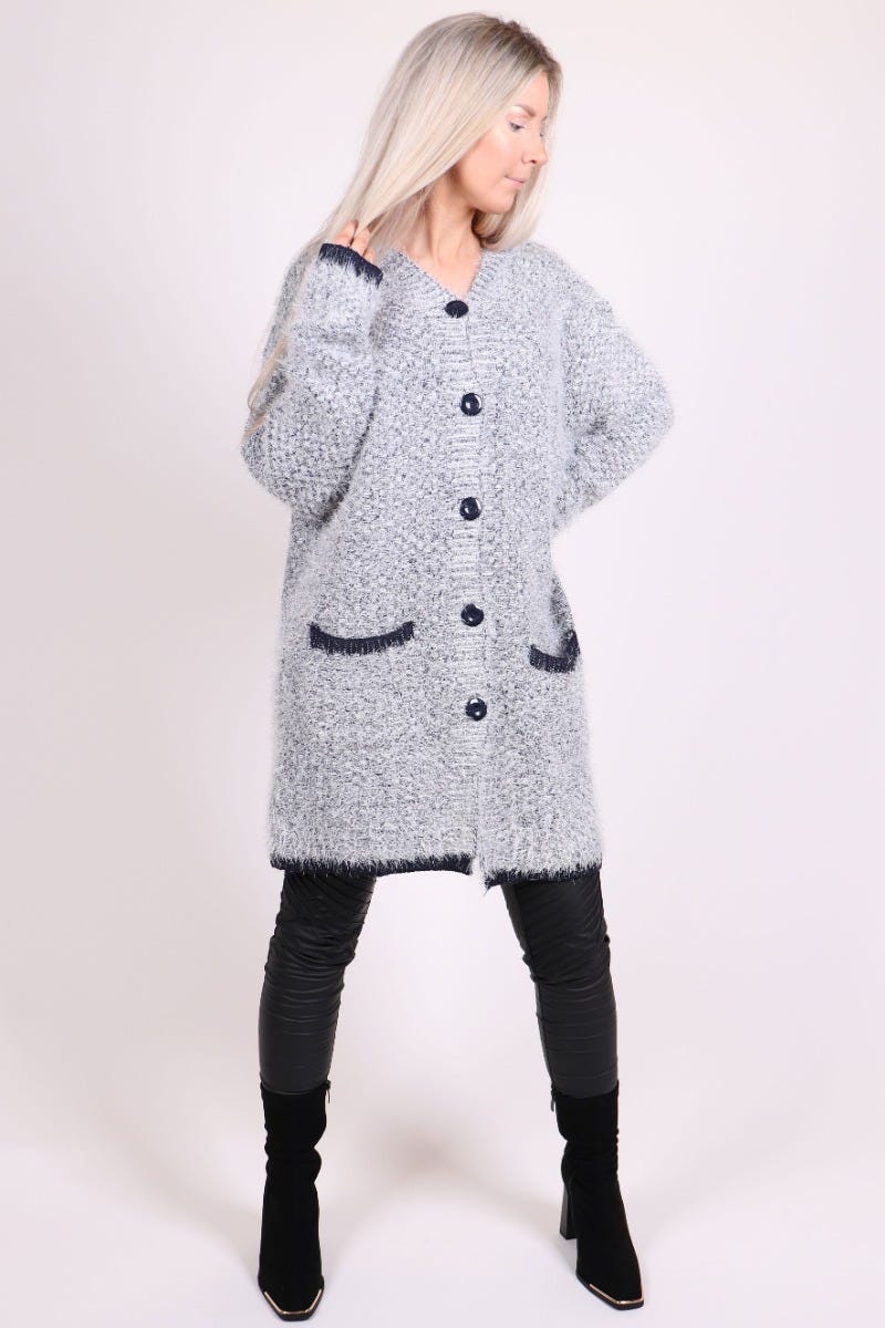 Stickad cardigan m. luva, Navy