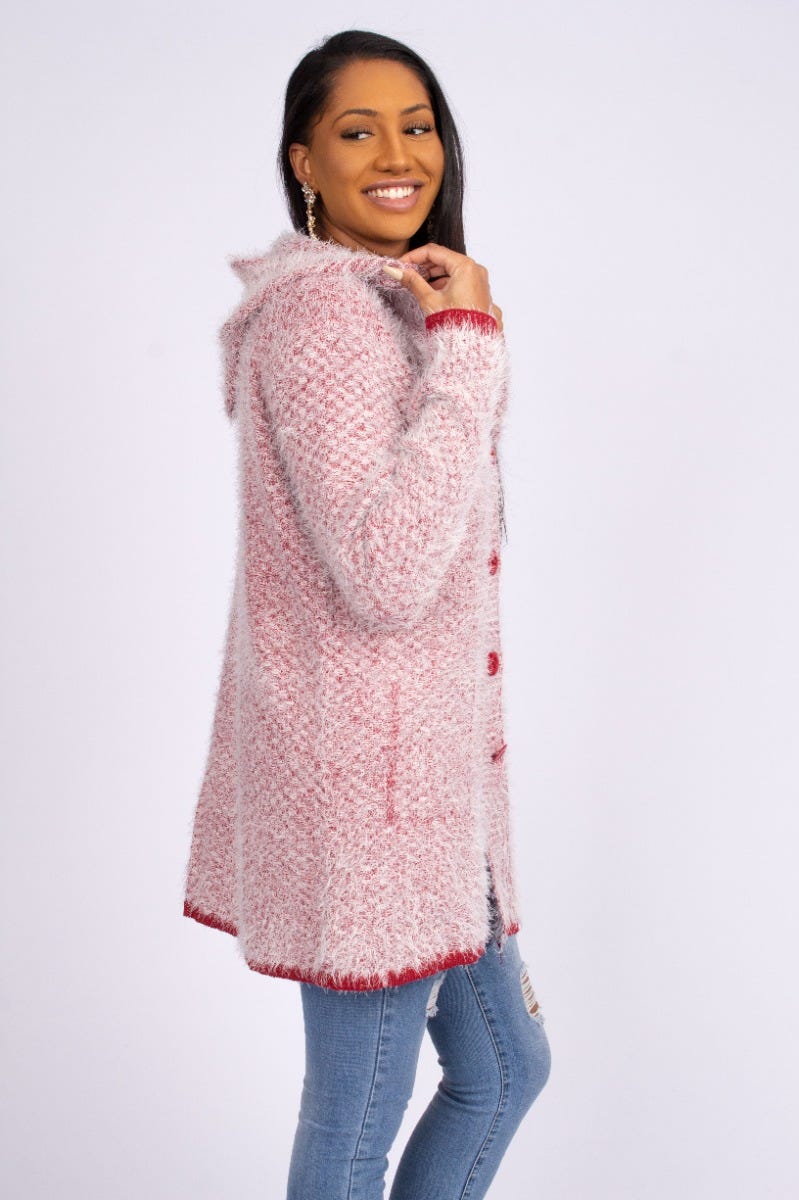 Stickad cardigan m. luva, Röd