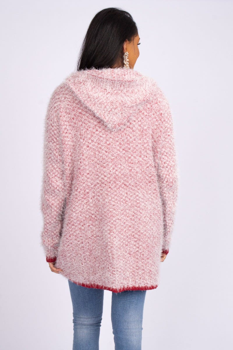 Stickad cardigan m. luva, Röd