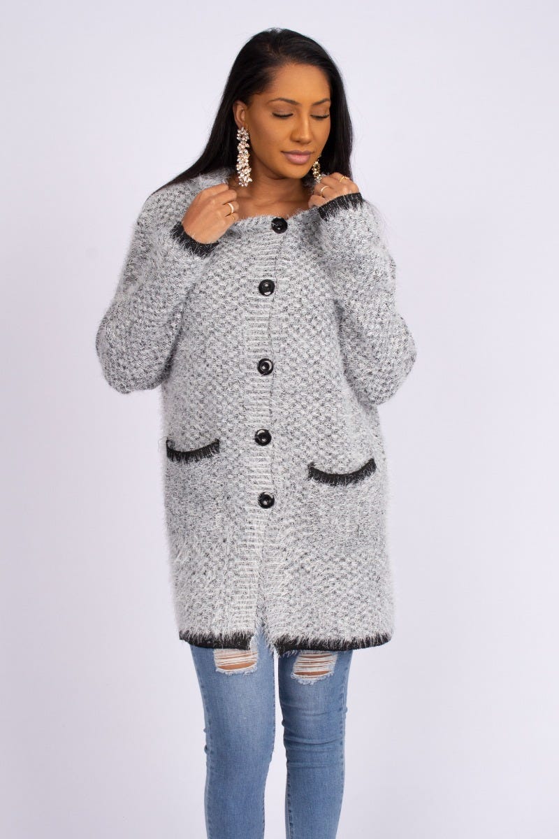 Stickad cardigan m. luva, Svart