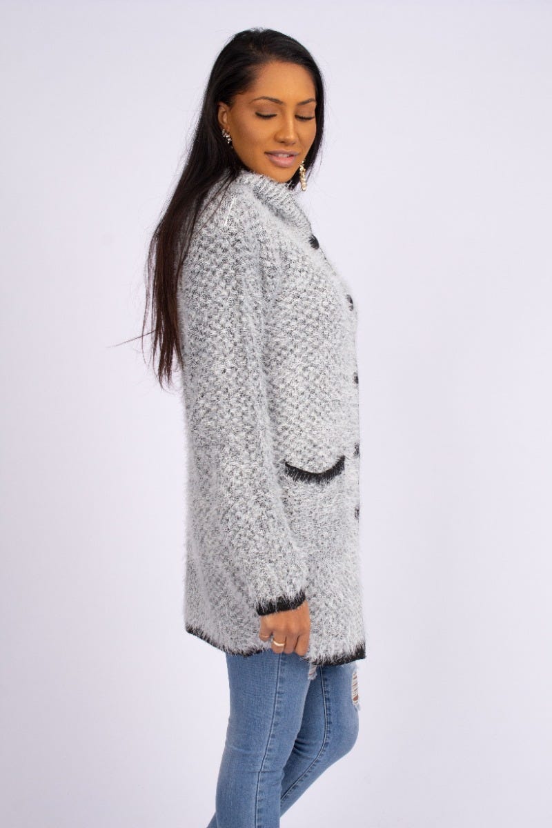 Stickad cardigan m. luva, Svart