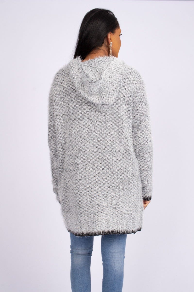 Stickad cardigan m. luva, Svart