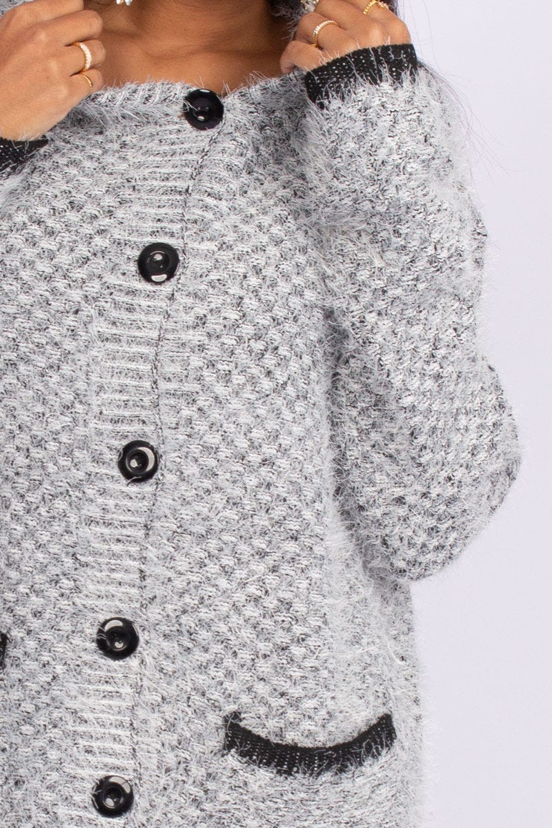 Stickad cardigan m. luva, Svart