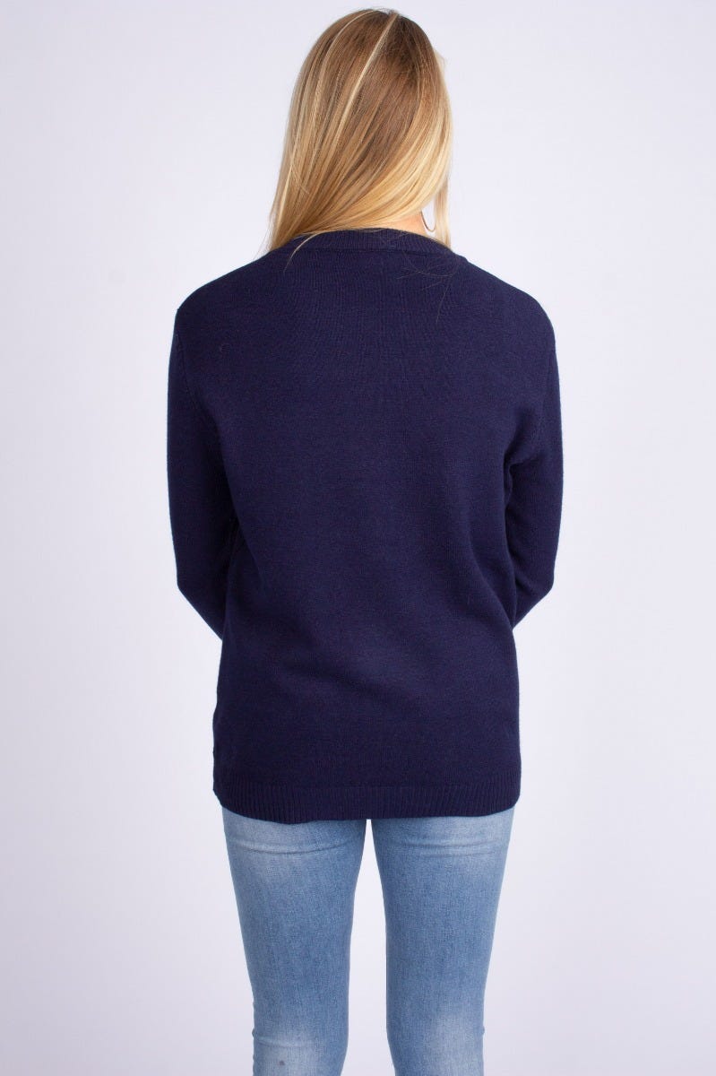 Strikbluse m. lommer Navy