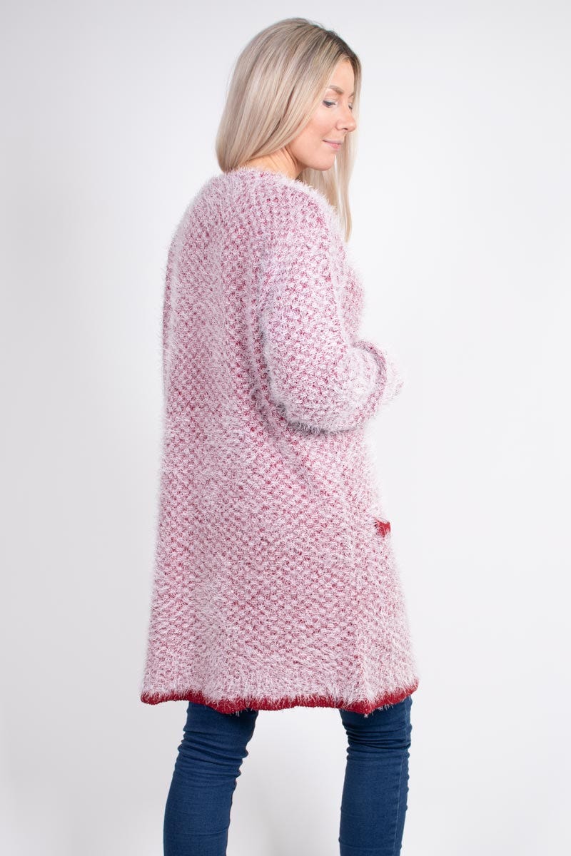 Stickad cardigan, Röd