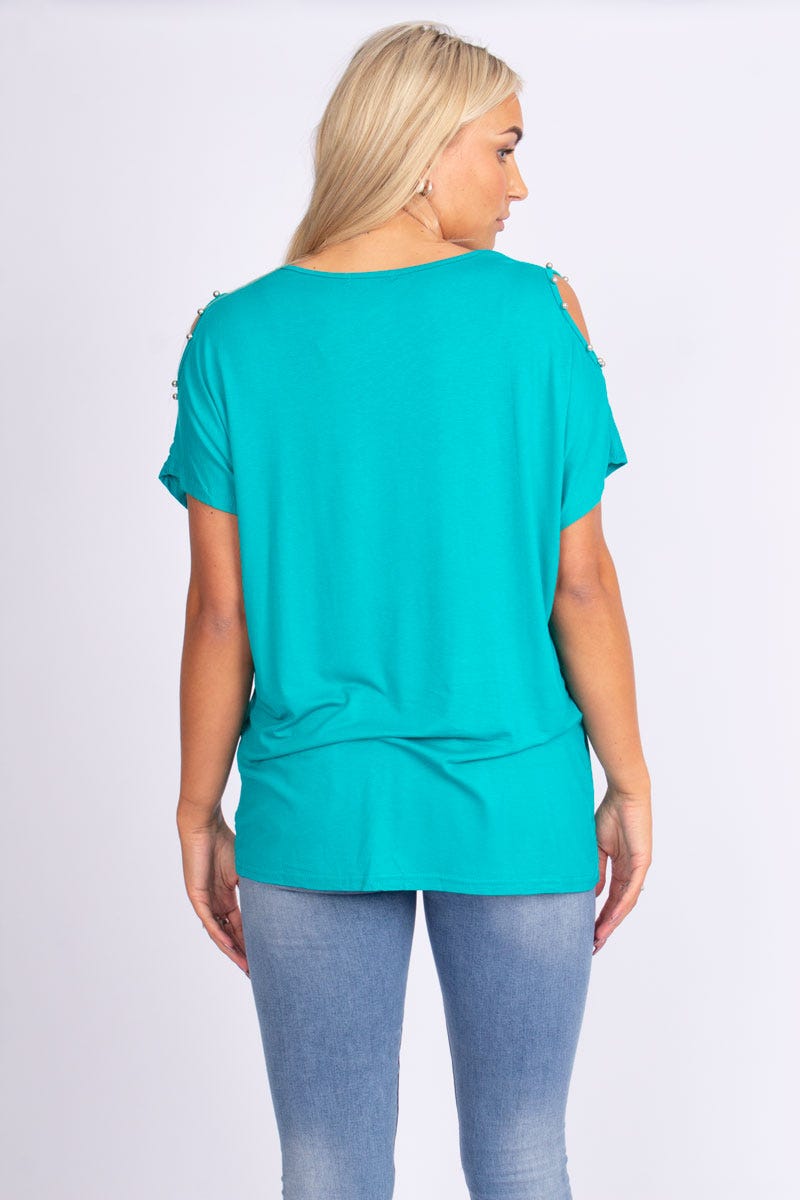 T-shirt m. glittersten, Aqua