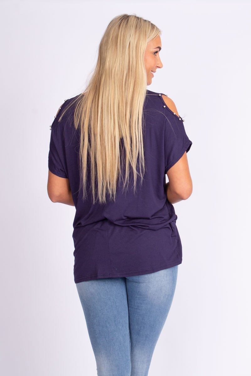 T-shirt m. glittersten, Navy