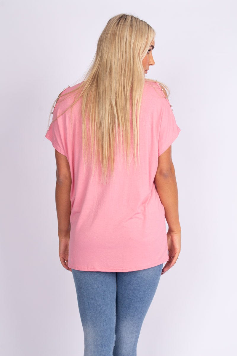 T-shirt m. glittersten, Rosa