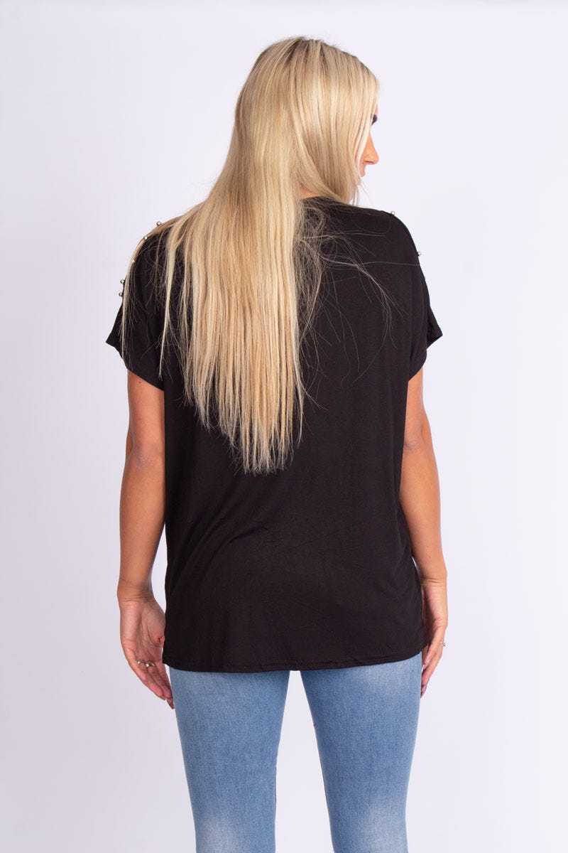 T-shirt m. glittersten, Svart