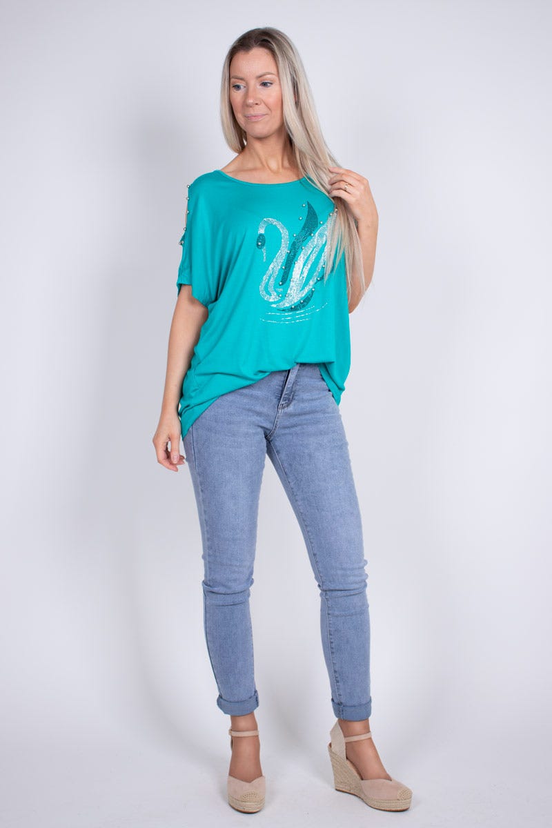 T-shirt m. svanemotiv Aqua