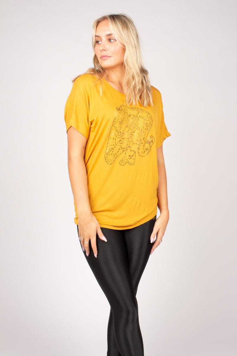 T-shirt m. leopard, Gul