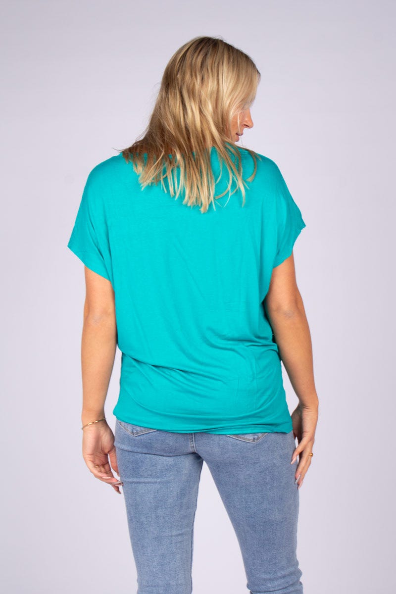 T-shirt m. glittersten, Aqua