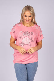 T-shirt m. similisten Rosa