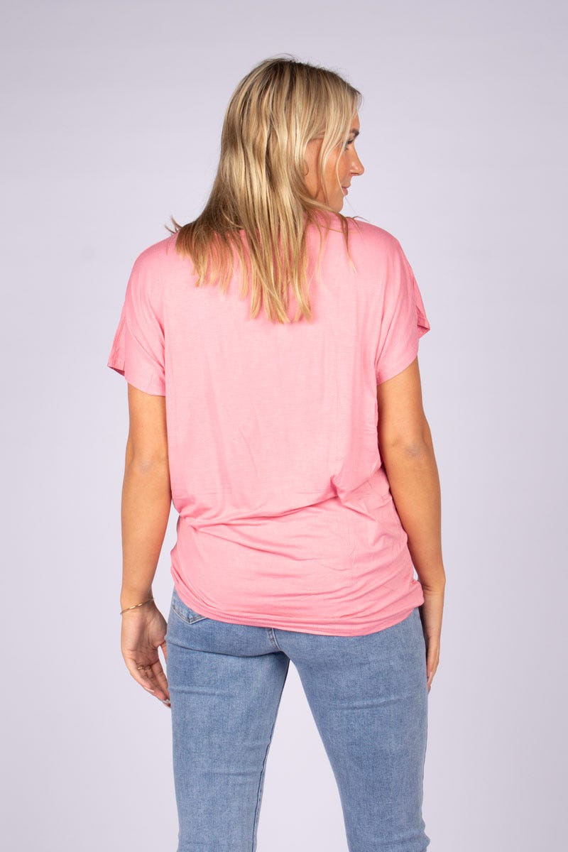 T-shirt m. glittersten, Rosa