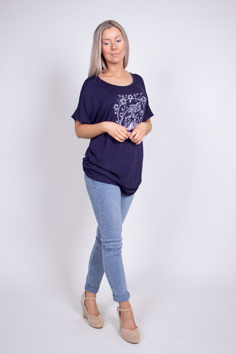 T-shirt m. ugglemotiv, Navy