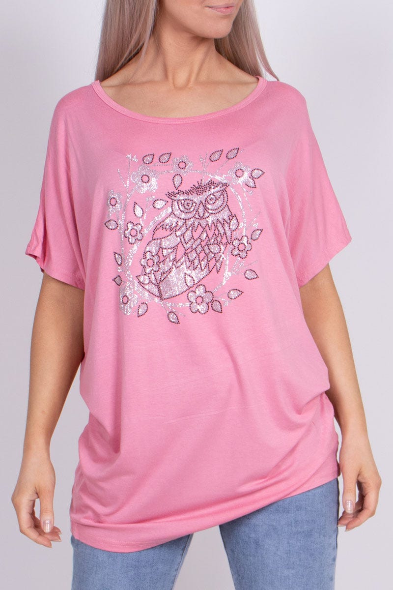 T-shirt m. ugglemotiv, Rosa