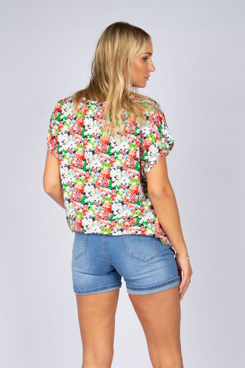 Blus m. blommor, Svart