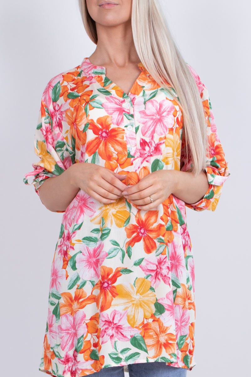 Blus m. blommor, Orange