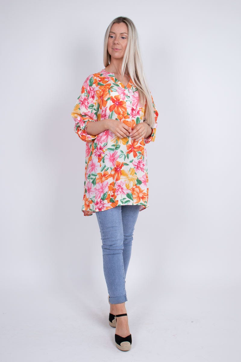 Blus m. blommor, Orange