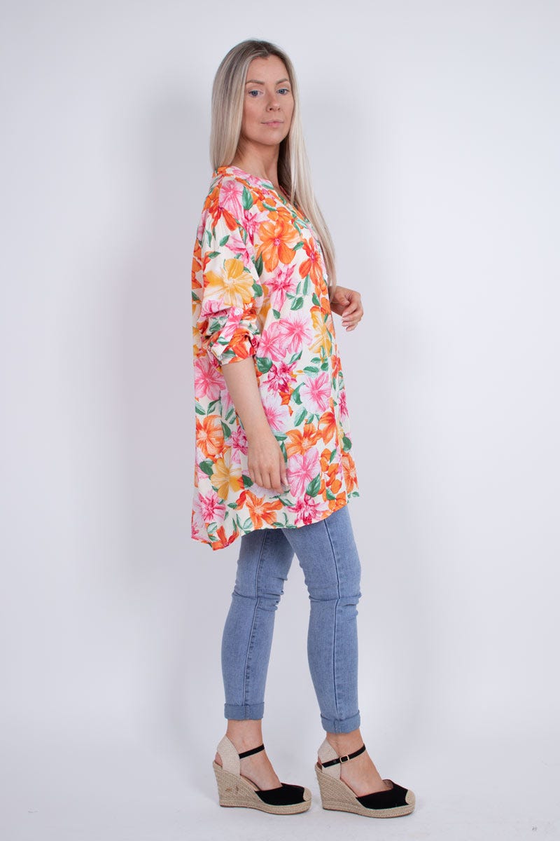 Blus m. blommor, Orange