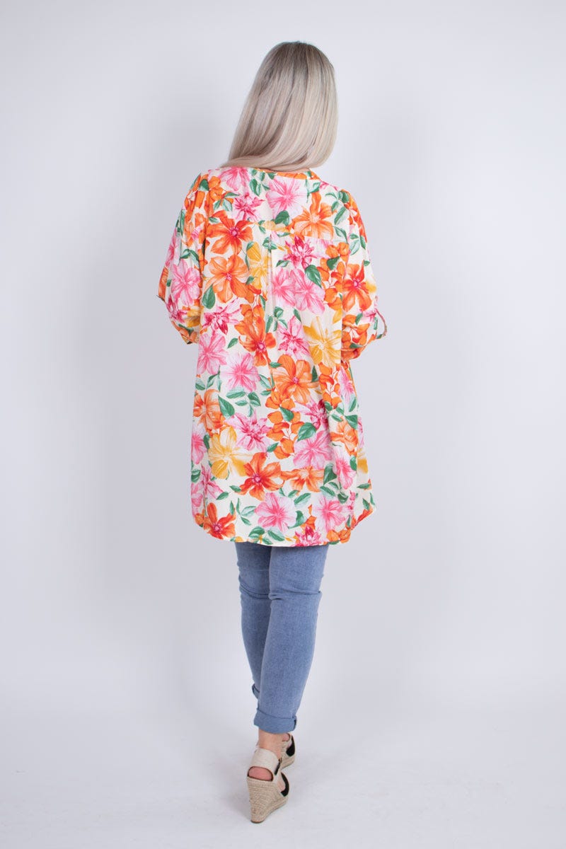 Blus m. blommor, Orange