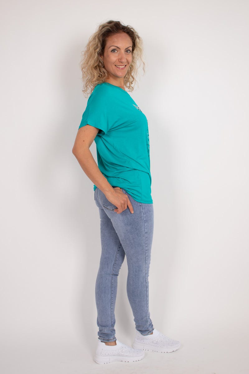 T-shirt med ugle motiv Aqua