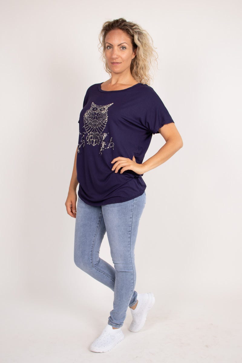 T-shirt m. ugglemotiv, Navy