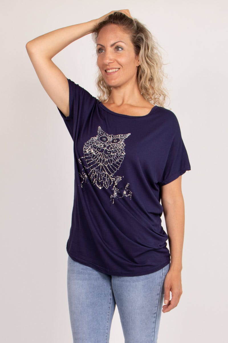 T-shirt m. ugglemotiv, Navy