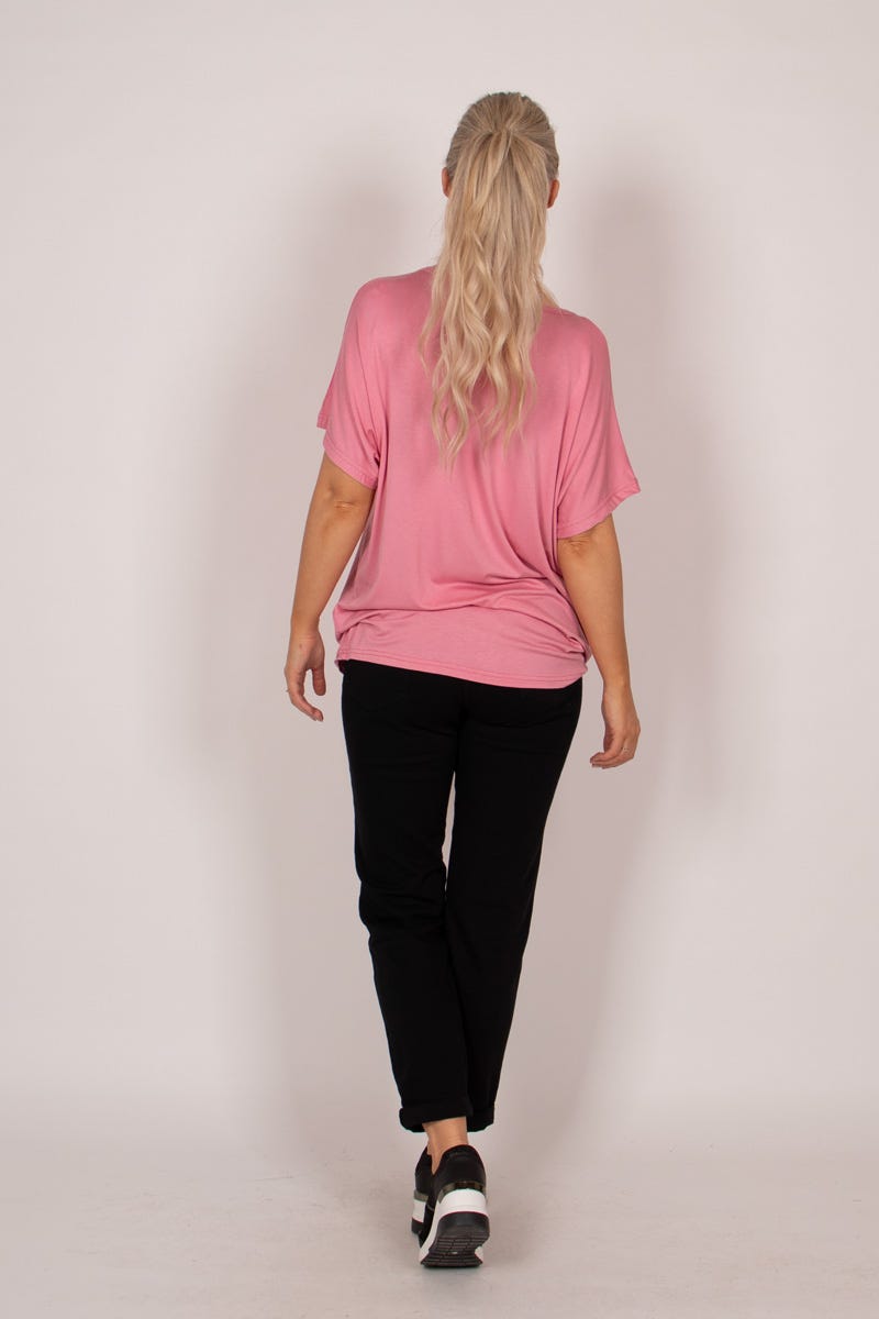 T-shirt m. kattmotiv och glitter, Rosa