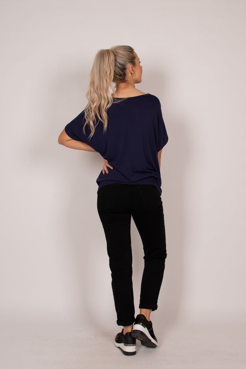 T-shirt m. kattmotiv och glitter, Navy