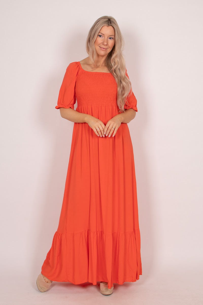 Lang kjole m. smock Orange