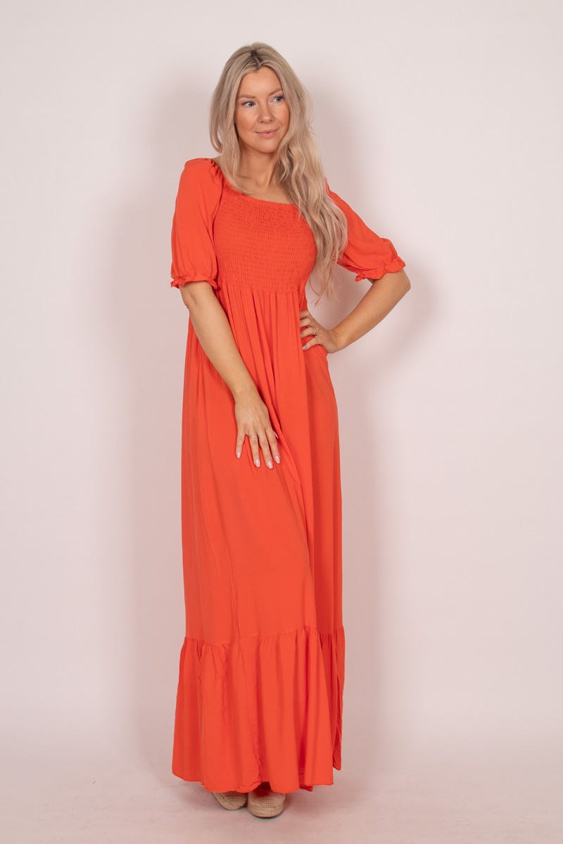 Lång klänning m. smock, Orange