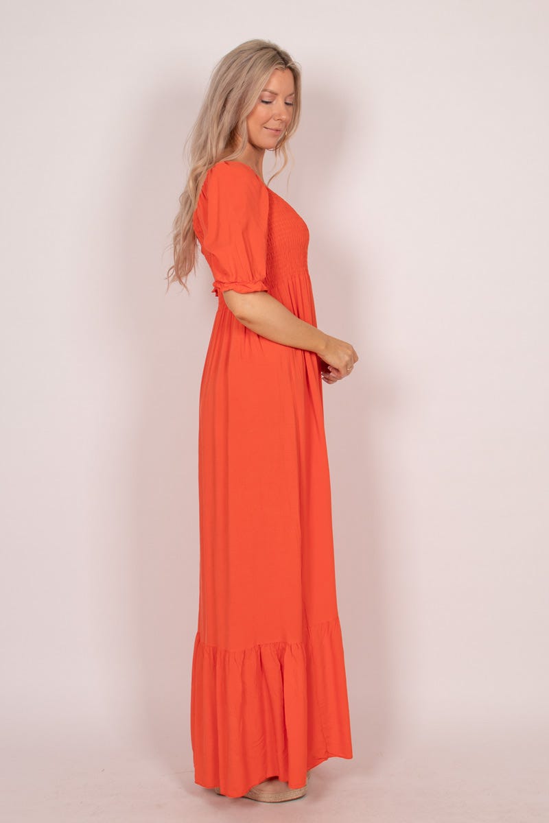 Lang kjole m. smock Orange