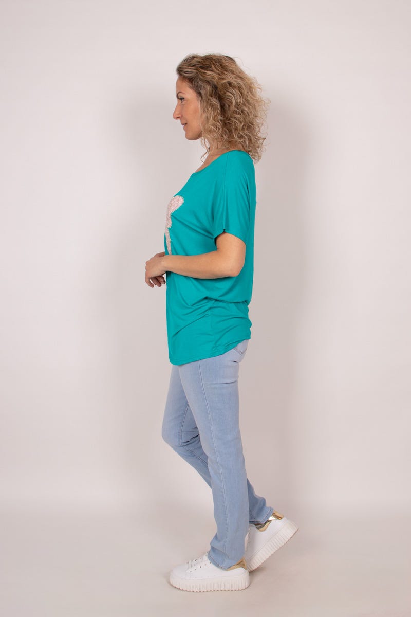 T-shirt m. sommerfugl Aqua