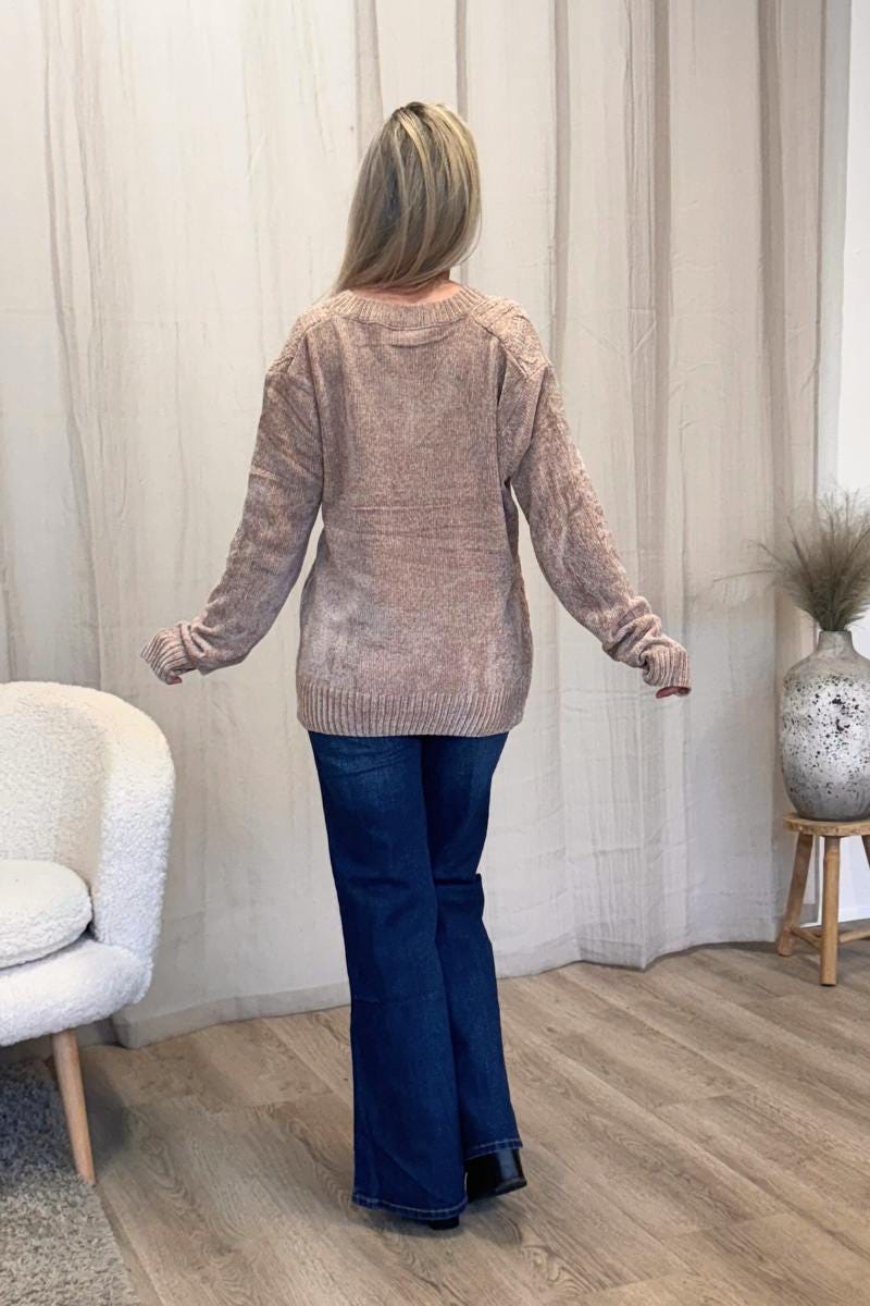 Chenille stickad tröja, Beige