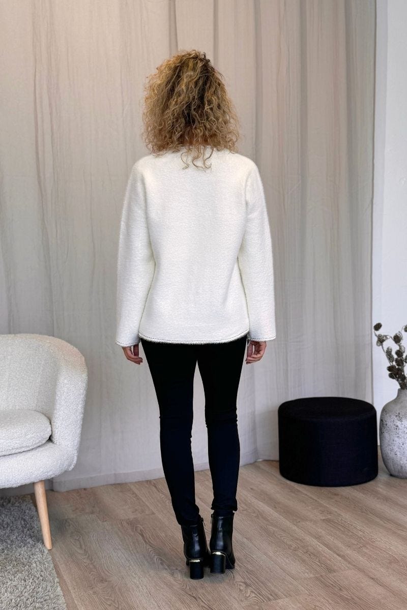 Cardigan m. pärlknappar, Creme