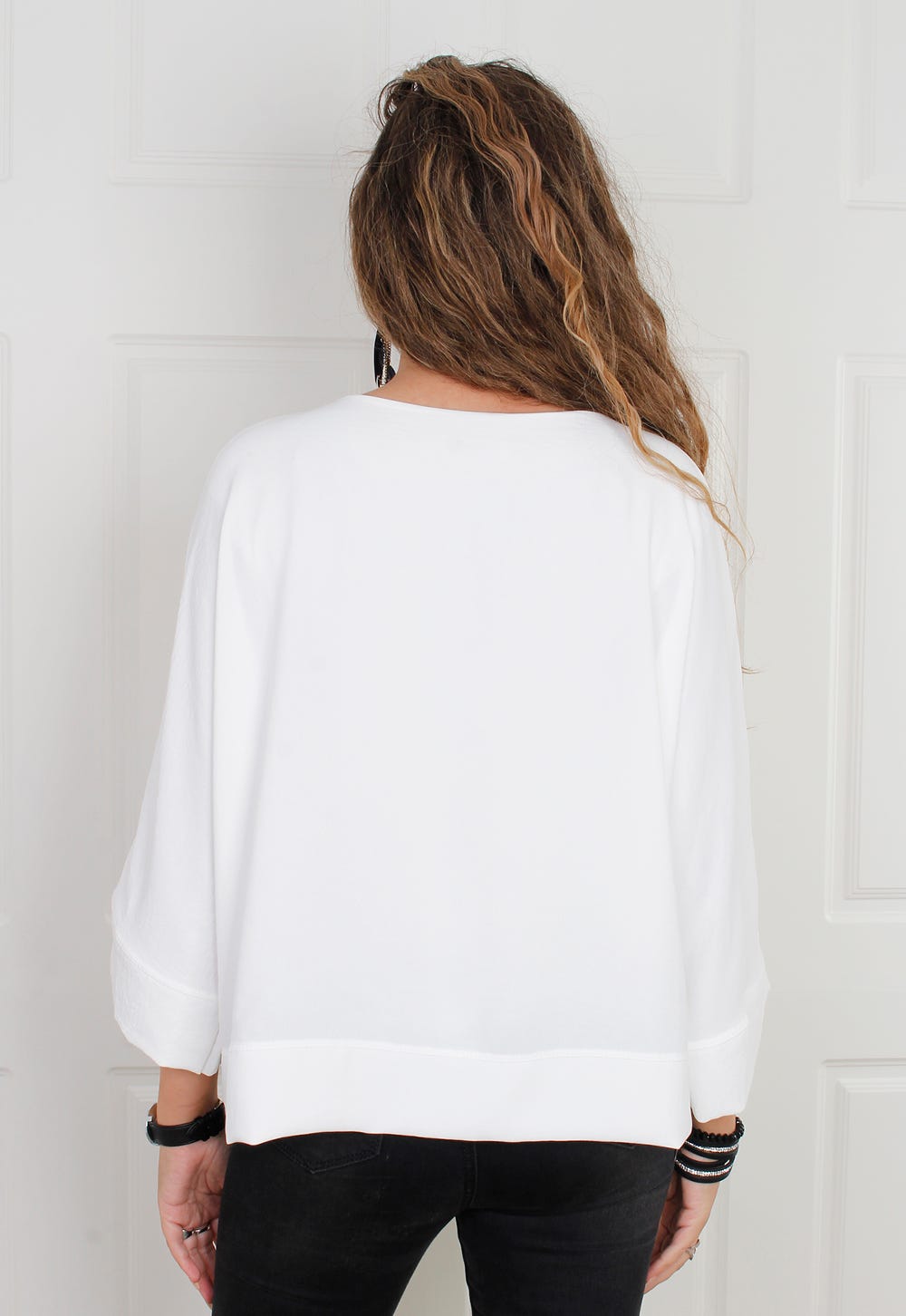 Bluse med brede ærmer, creme