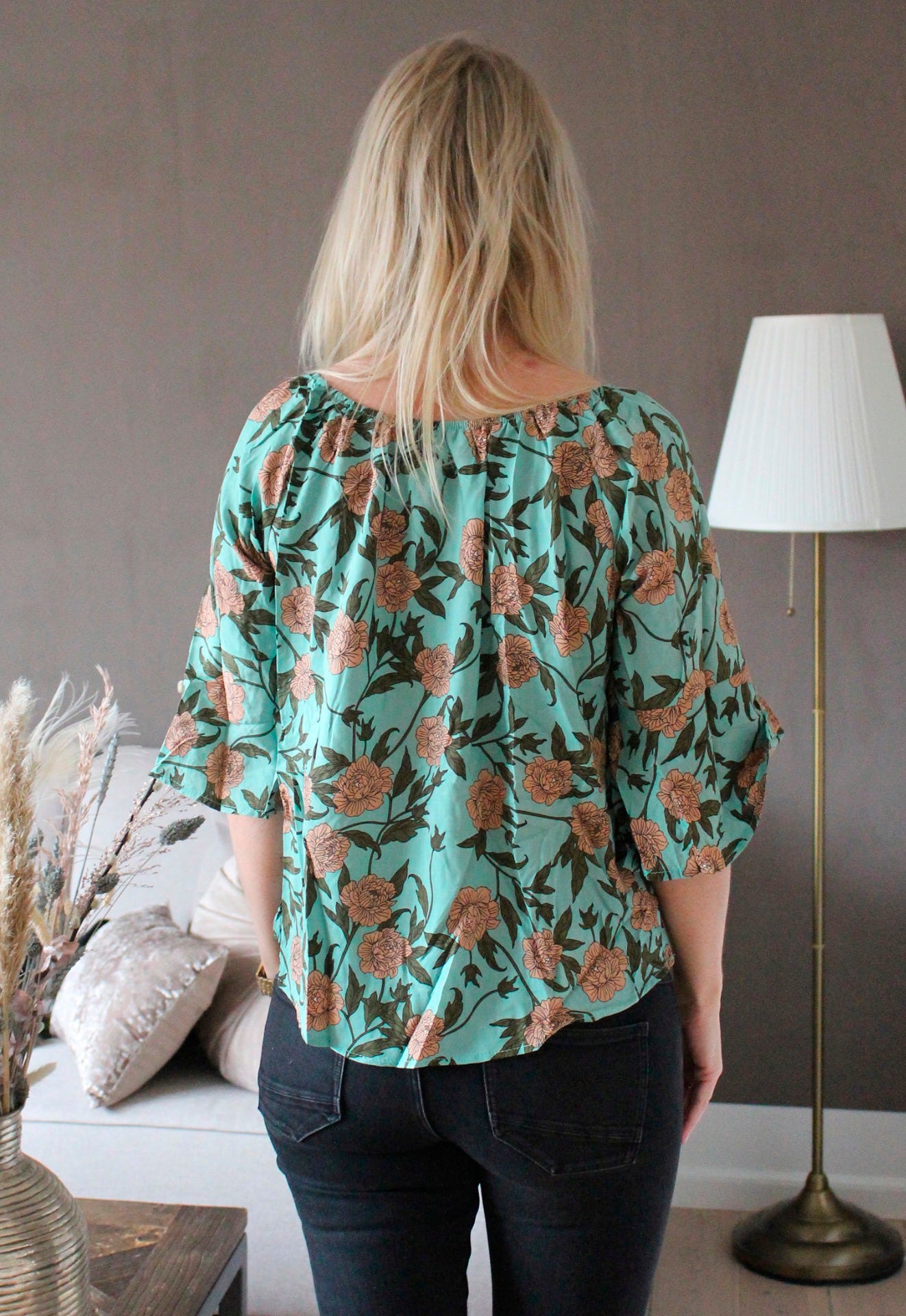 Blus m. knytband, Mint