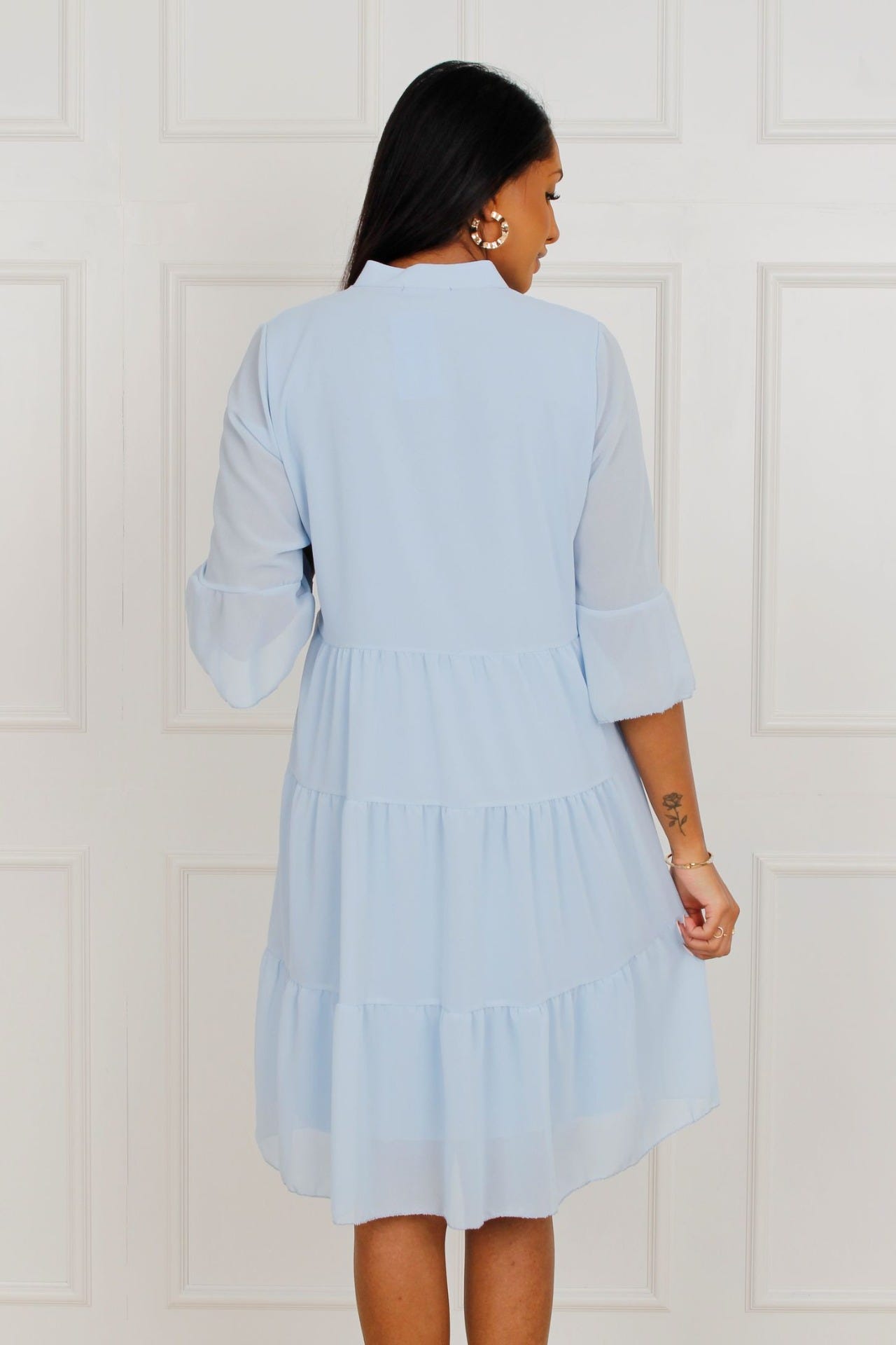 Luna kjole m. flæseærmer, sky blue