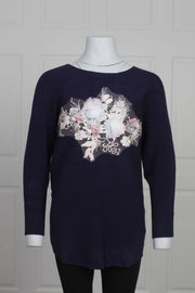 Strik med blomst, navy