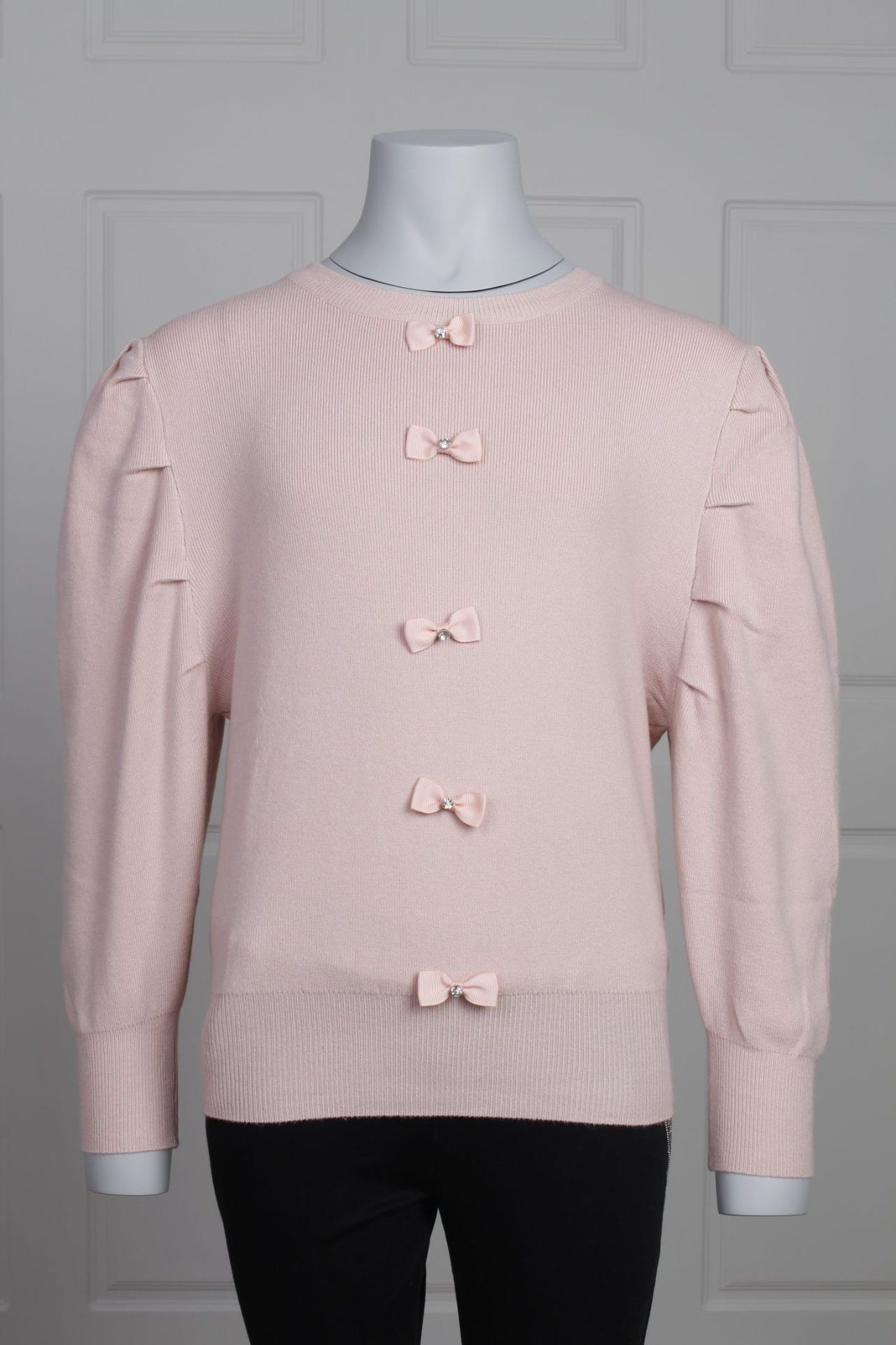 Stickad blus m. rosett, Rosa