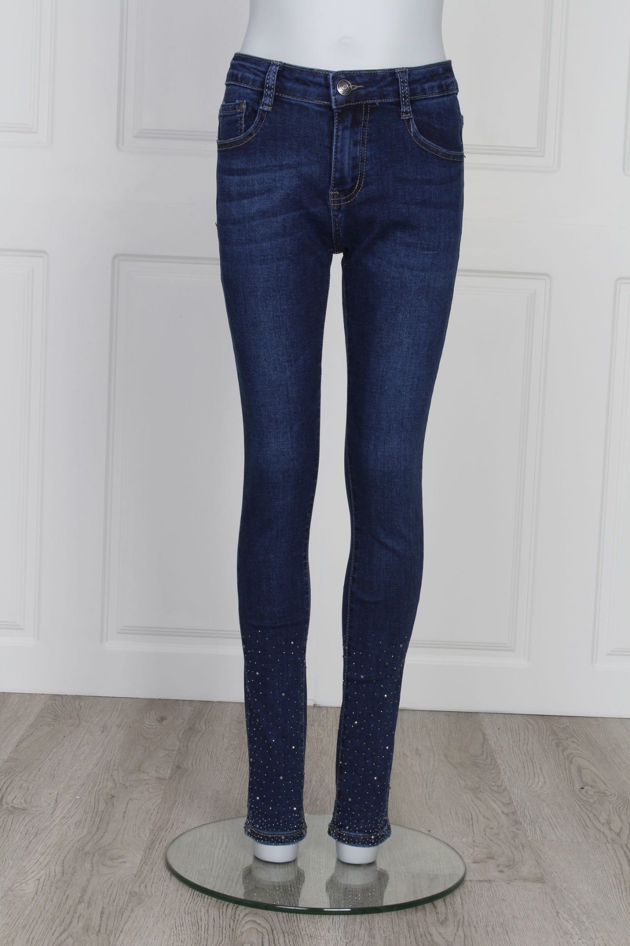 Jeans med glittersten, mørk denim