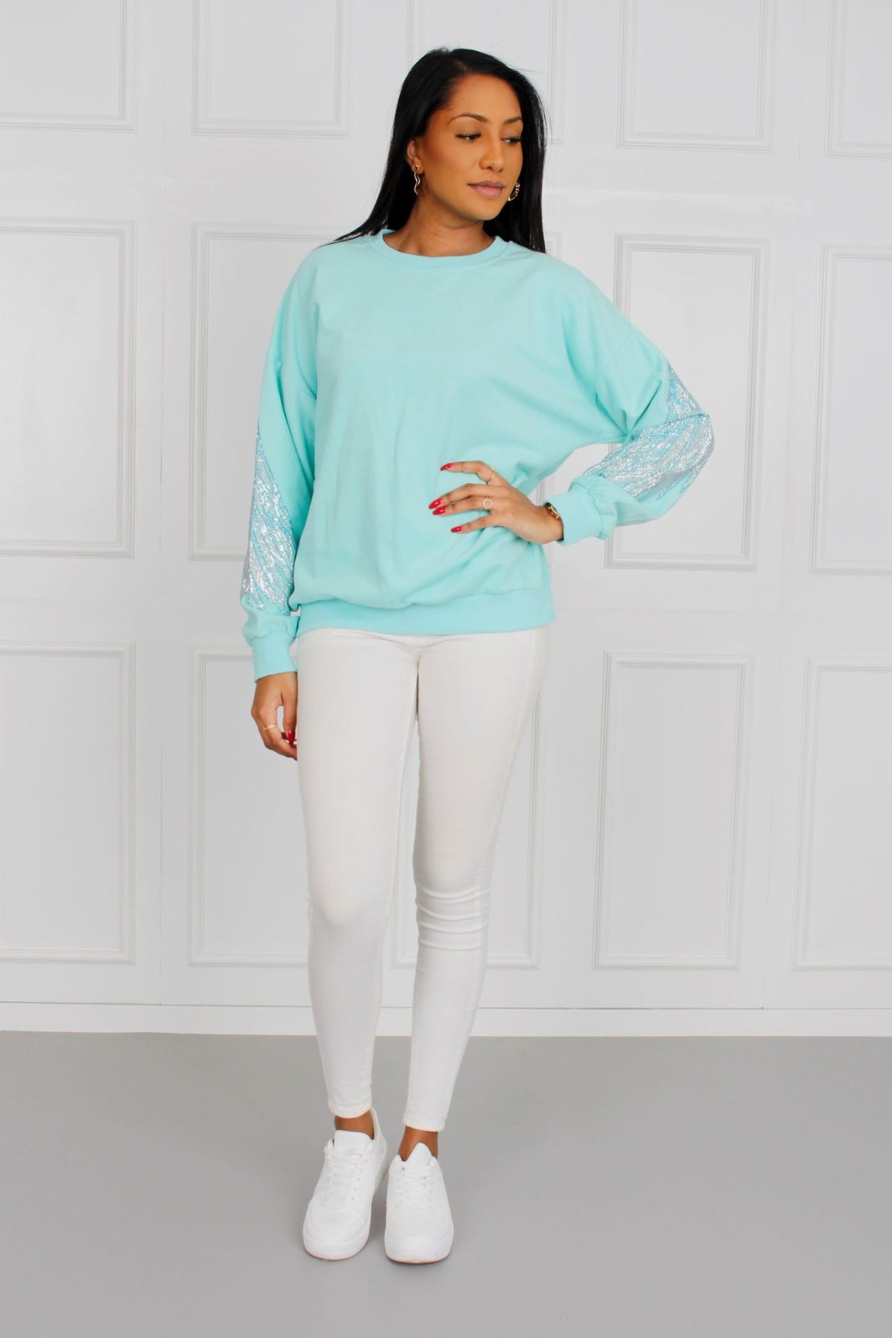 Sweatshirt m. glittervingar, Mint 