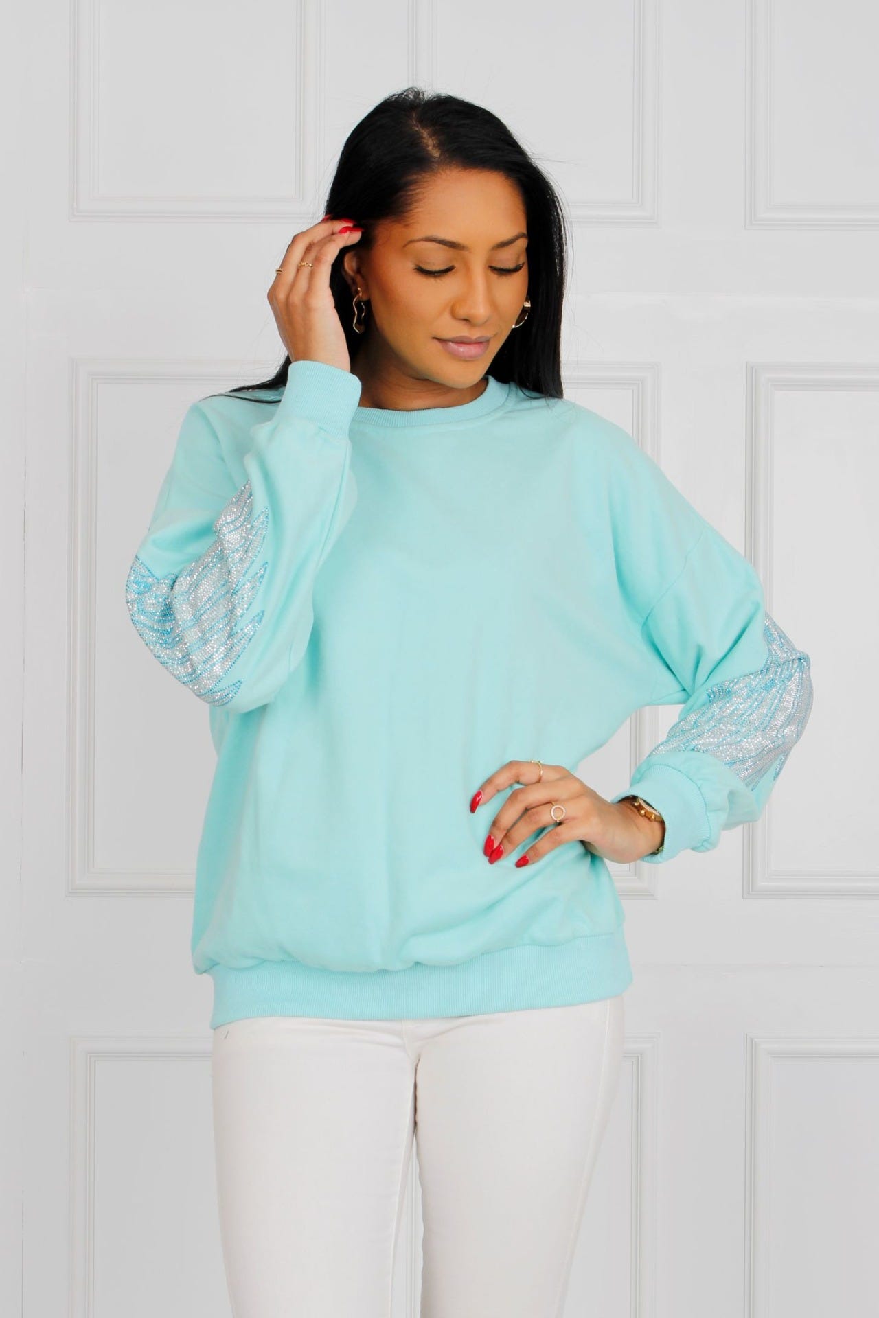 Sweatshirt m. glittervingar, Mint 