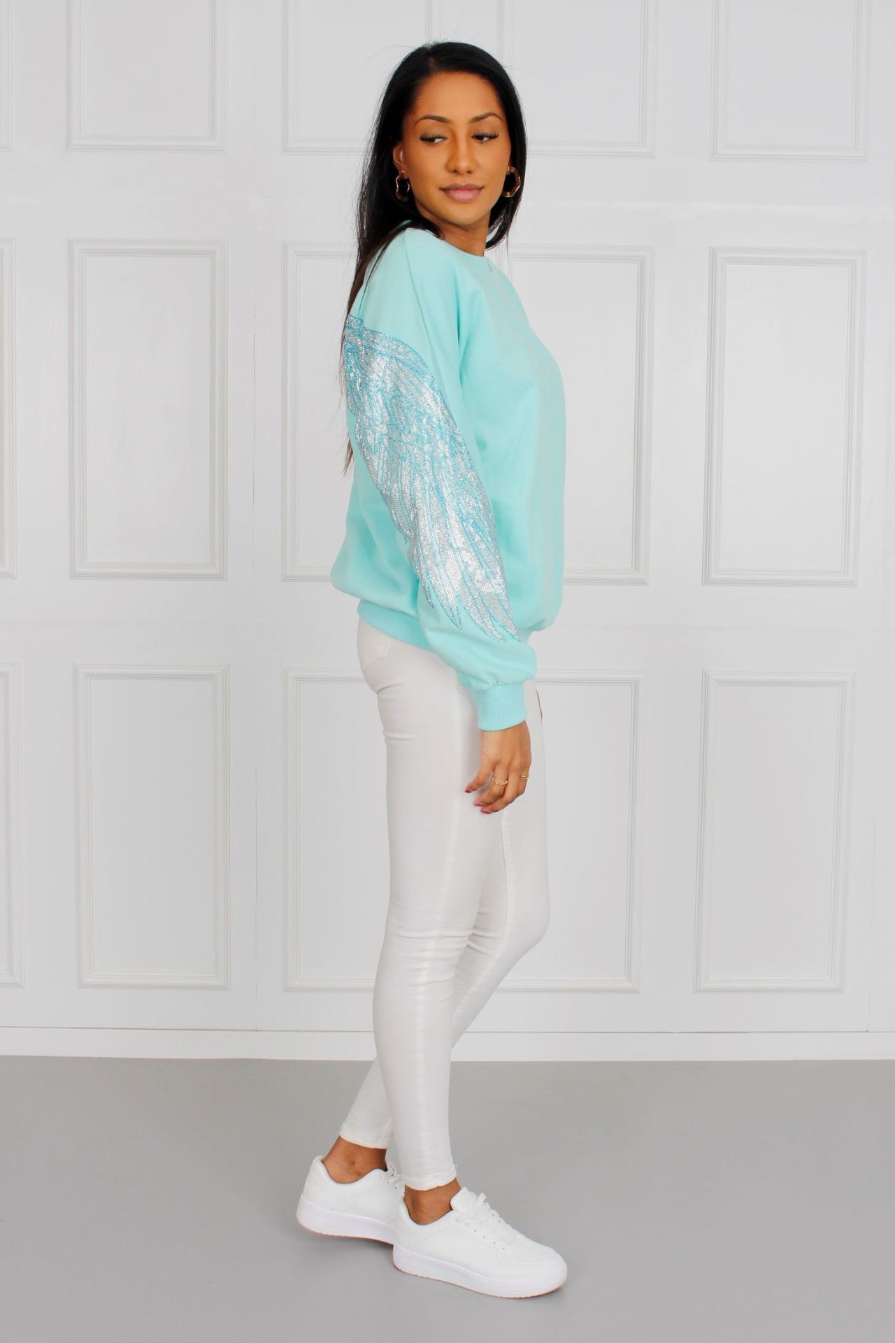 Sweatshirt m. glittervingar, Mint 