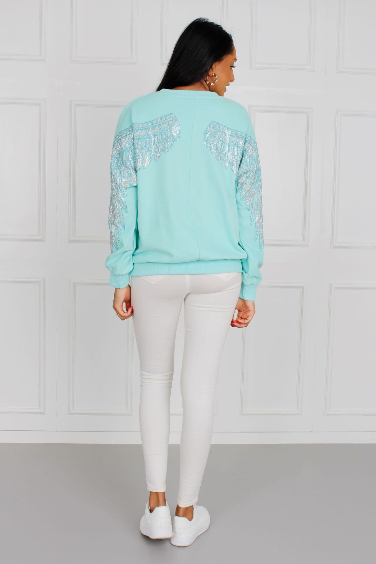 Sweatshirt m. glittervingar, Mint 