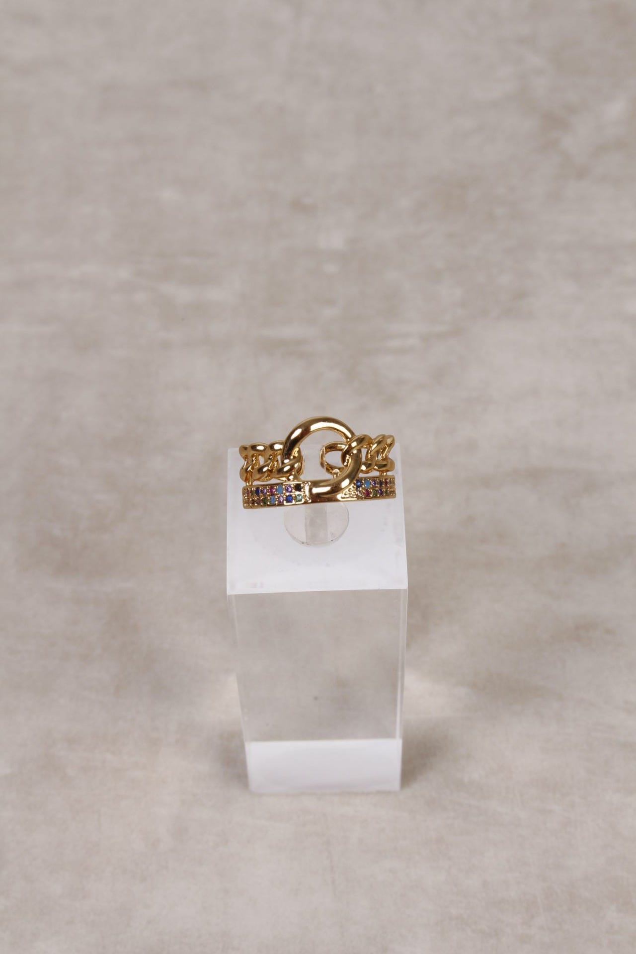 Sophia - Ring m. kedja och strass, Guld