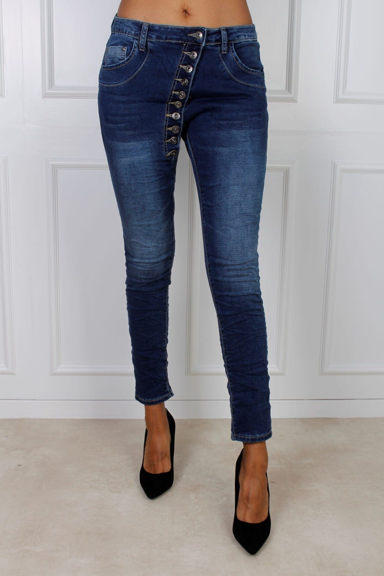 Baggy jeans med 10 knapper, denim