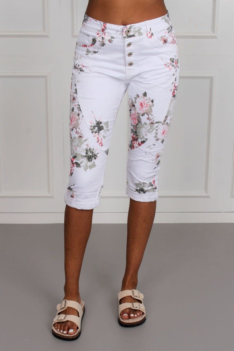 3/4 Jeans m. blommor